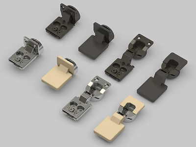 Various Furniture Hinges In Different Colors And Designs For Home Hardware 3d model