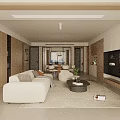 Modern Living And Dining Room Interior With Beige Sofa Coffee Table And TV Cabinet