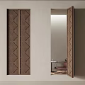 Open Modern Casement Windows in Bedroom with Wooden Flooring Curtains Plants and Decorative Wall Panels