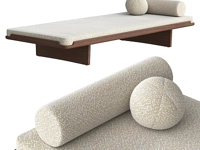 Modern Beige Sofa Bench With Fabric Cushion Wooden Frame And Round Decorative Pillows 3d model
