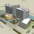 Modern Multi Storey Hotel Building With Circular Structure Waterfront Landscaping And Parking Area