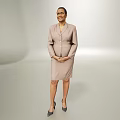 Confident Woman Standing In Light Background With Beige Dress And High Heels