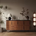 Elegant Entryway Cabinet Sideboard Interior With Plants Table Lamp And Floor Lamp