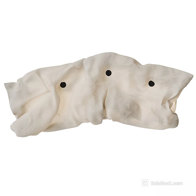 White Fabric Wall Light With Modern Pleated Design And Three Round Lights 3d model 