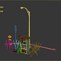 Street Scene Components Featuring Street Lamp Traffic Light Warning Sign Red Booth And Fences