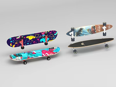 Colorful Skateboards With Diverse Graphic Designs And Smooth Rolling Wheels 3d model