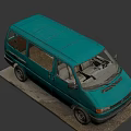 Turquoise Vintage Volkswagen Van Parked On Gravel Ground With Grass Around