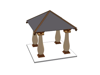 Classical Garden Pavilion Featuring Gray Roof and Four Beige Columns with Brown Bases 3d model