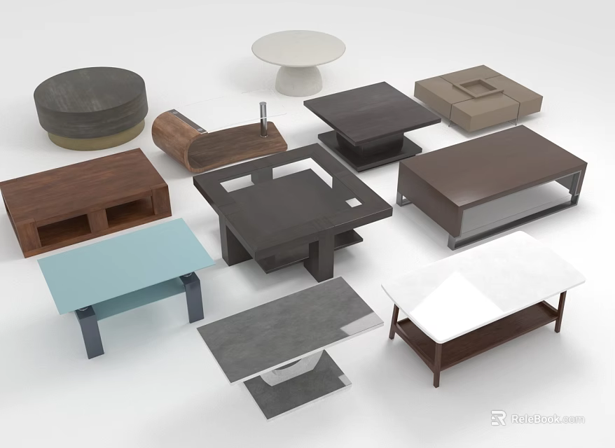 Various Modern Design Coffee Tables With Wood Marble Glass And Different Shapes 3d model 