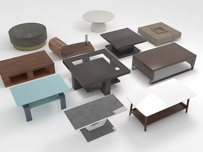 Various Modern Design Coffee Tables With Wood Marble Glass And Different Shapes 3d model