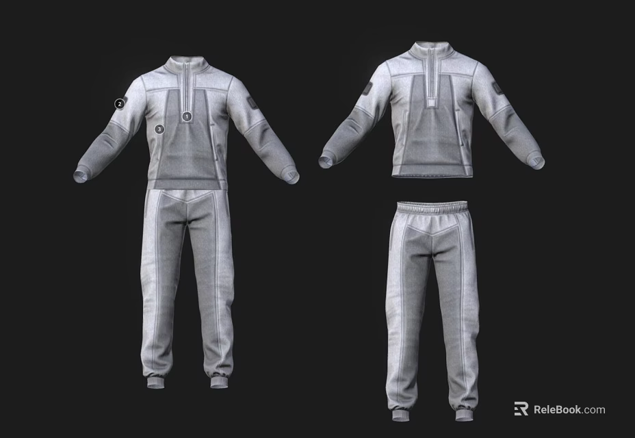 Gray Sportswear Tracksuit Set With Long Sleeve Jacket And Cargo Pants Featuring Pockets 3d model 
