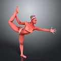 Female Practicing Yoga Pose Standing On One Leg With Arm Extended Against Dark Background