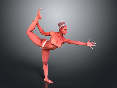 Female Practicing Yoga Pose Standing On One Leg With Arm Extended Against Dark Background 3d model