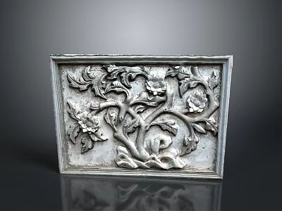 Silver Decorative Relief Panel with Intricate Floral and Foliage Carvings 3d model