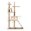 Natural Wooden Multi Level Cat Tree With Platforms Holes And Ladder