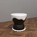 Modern Stool With White Top Black Body White Base Trim On Wooden Floor Gray Wall Background