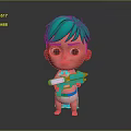 Cute 3D Rendered Game and Movie Character With Green Hair Blue Water Gun White Diaper