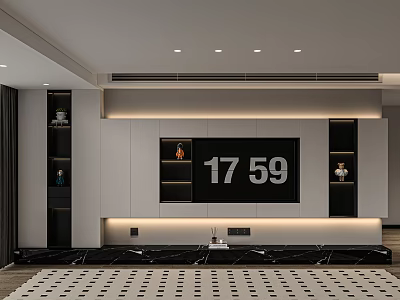 Modern TV Background Cabinet With Built in TV Decorative Shelves LED Lighting And Marble Base 3d model