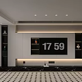 Modern TV Background Cabinet With Built in TV Decorative Shelves LED Lighting And Marble Base