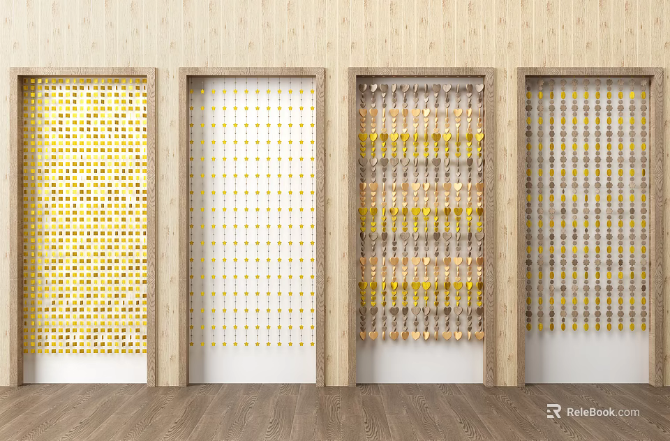 Decorative Wooden Doors With Four Panels Various Woven Patterns And Accents 3d model 