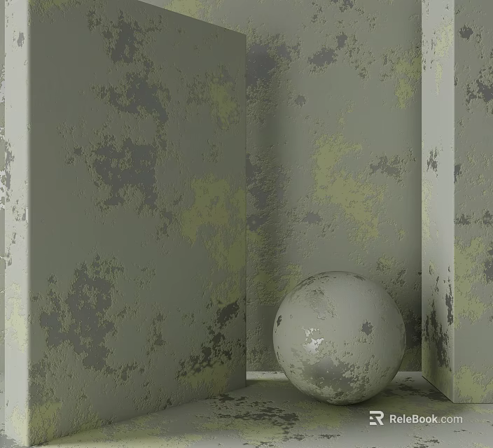 Gray Textured Wall Panels in Vintage Interior with Decorative Sphere Accent 3d model 