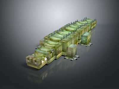 Pixel Style Aquatic Animal 3D Model With Block Structure And Green Yellow Colors 3d model