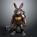 Armored Rabbit Character In Tactical Outfit With Mechanical Armor Goggles And Weapon