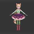Game Movie Character With Pink Hair Cat Ears White Top Purple Dress And Bows