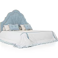 Elegant Double Bed with Arched Headboard and Beige Yellow Pillows Cream Frilled Bedspread