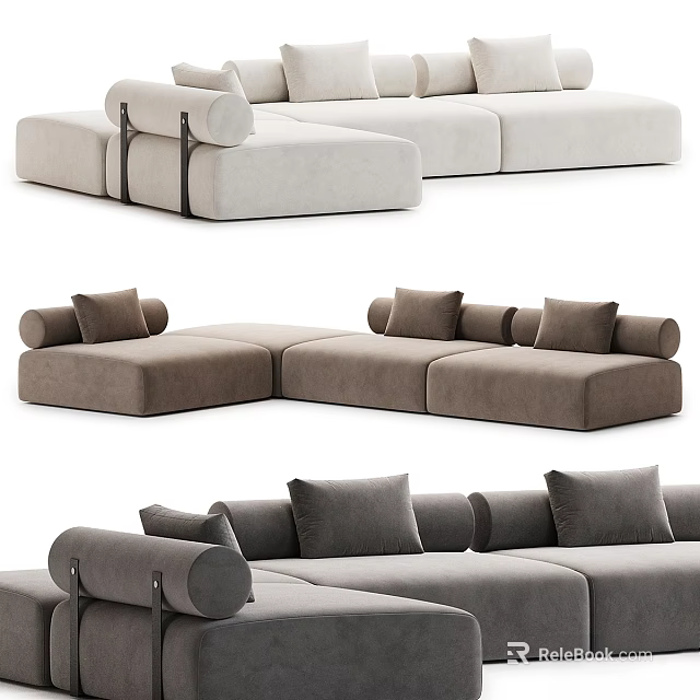 Modern Three Seater Sofa With Comfortable Cushions And Stylish Armrests Design 3d model