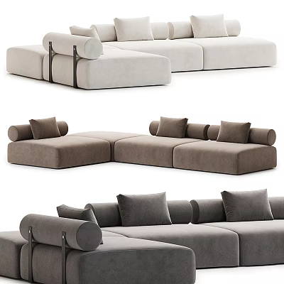 Modern Three Seater Sofa With Comfortable Cushions And Stylish Armrests Design 3d model