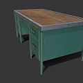 Sturdy Green Drawer Wooden Desk With Brown Top And Metal Handles