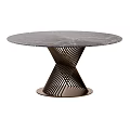 Elegant Round Marble Dining Table With Black Metal Geometric Base Intricate Design