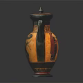 Decorative Antique Furniture Vase With Two Handles Lid And Painted Patterns
