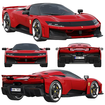 Red Ferrari Sports Car with Sleek Design Showcased in Multiple Angles and Aerodynamic Sporty Exterior 3d model