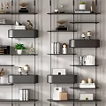 Modern Bookshelf Design With Multiple Shelves Books Decorative Ornaments Storage Boxes And Potted Plant