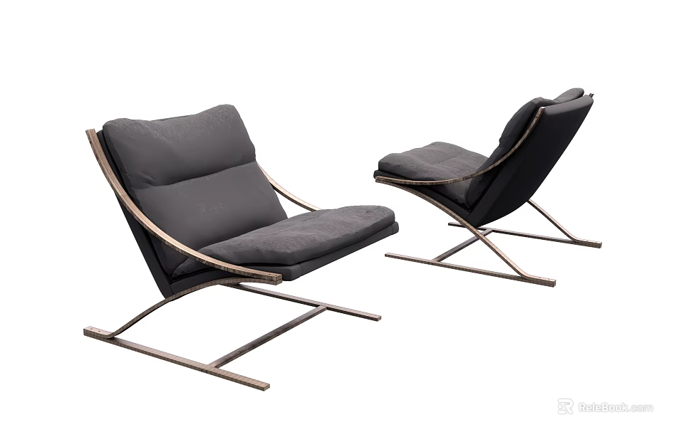 Modern Stylish Lounge Chair With Comfortable Upholstered Seat And Metal Frame 3d model 