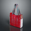 Vibrant Red Tote Bag With Colorful Straps And Patterned Woven Design