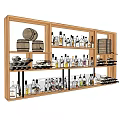 Wooden Wine Rack Display With Arranged Wine Bottles Glasses And Barrel