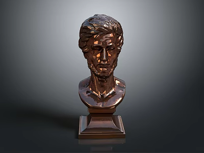 Bronze Male Bust Sculpture With Square Pedestal On Dark Background 3d model