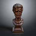 Bronze Male Bust Sculpture With Square Pedestal On Dark Background