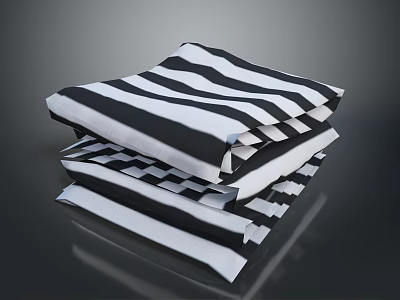 Stylish Black And White Striped And Checkered Bed Linens Stacked Neatly 3d model