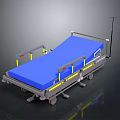 Medical Bed For Hospital Use With Blue Mattress Wheels And Safety Rails