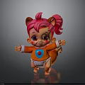 Cute 3D Squirrel Character With Pink Hair Ponytail Red Outfit Blue Emblem And Open Arms