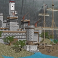 Military Fortress Castle Island Ship 3d model