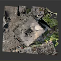 Damaged Building Structure With Collapsed Facade Debris And Surrounding Green Vegetation Terrain 3d model