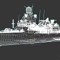 Gray Warship Number 12 Equipped with Radar and Antennas on Upper Deck