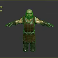 3D Muscular Bald Bearded Character Wearing Brown Leather Vest Long Gloves And Boots
