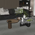 Modern Living Room Interior With Marble Top Metal Leg Coffee Table And Green Plants