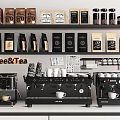 Coffee Tea Themed Kitchen Appliances Setup With Espresso Machines And Product Displays